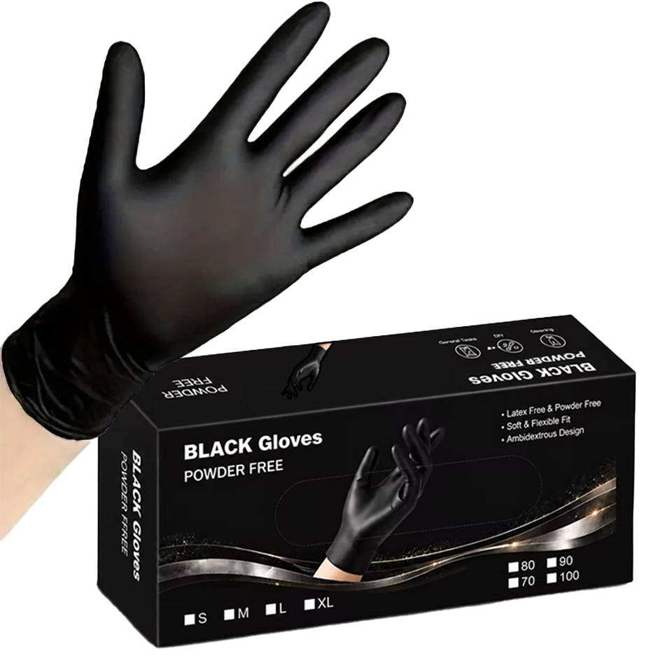 Disposable Gloves Nitrile - 100 шт./коробка, черные нитриловые перчатки, одноразовые